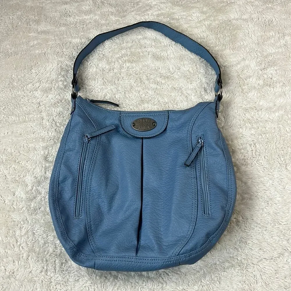 Ruby and Mila large powder blue faux leather hobo bag‎